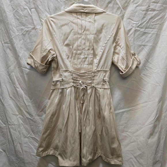 Picky Girl Corset Shirt Dress Belted Collared Short Sleeve Beige Women's Large - Picture 9 of 13